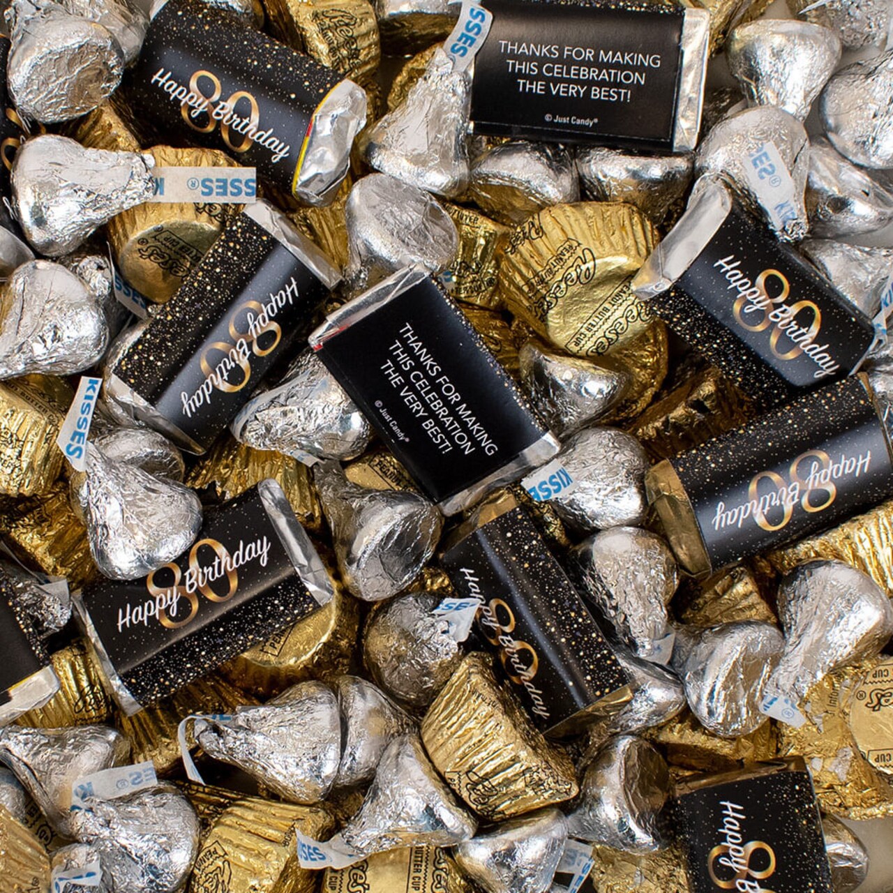 110 pcs 80th Birthday Party Candy Hershey's Chocolate Mix (1.62 lbs) - By Just Candy